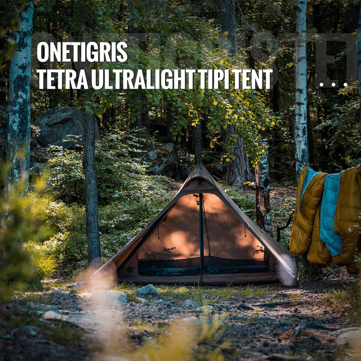 OneTigris Tetra Ultralight Tent Tipi 1-2 Person, Trekking Pole Tent, Waterproof 3 Season, Ideal for Camping Hiking Backpacking Bushcraft (160cm Version-Coyote Brown)
