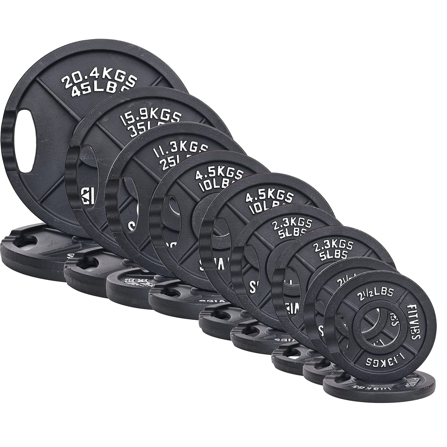 Signature Fitness Cast Iron Olympic 2-inch Plates Weight Plates for Strength Training, 280LB Set, Style #2, Black
