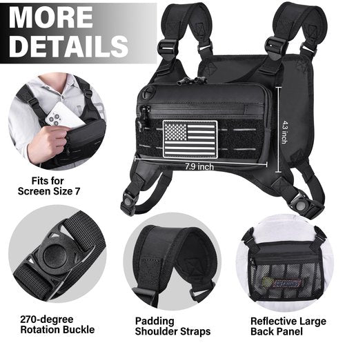 MOZETO Running Vest for Men with Reflective Back, Water Resistant Running Chest Pack For Workouts, Sports Phone Holder With Extra Storage, Lightweight Chest Bag