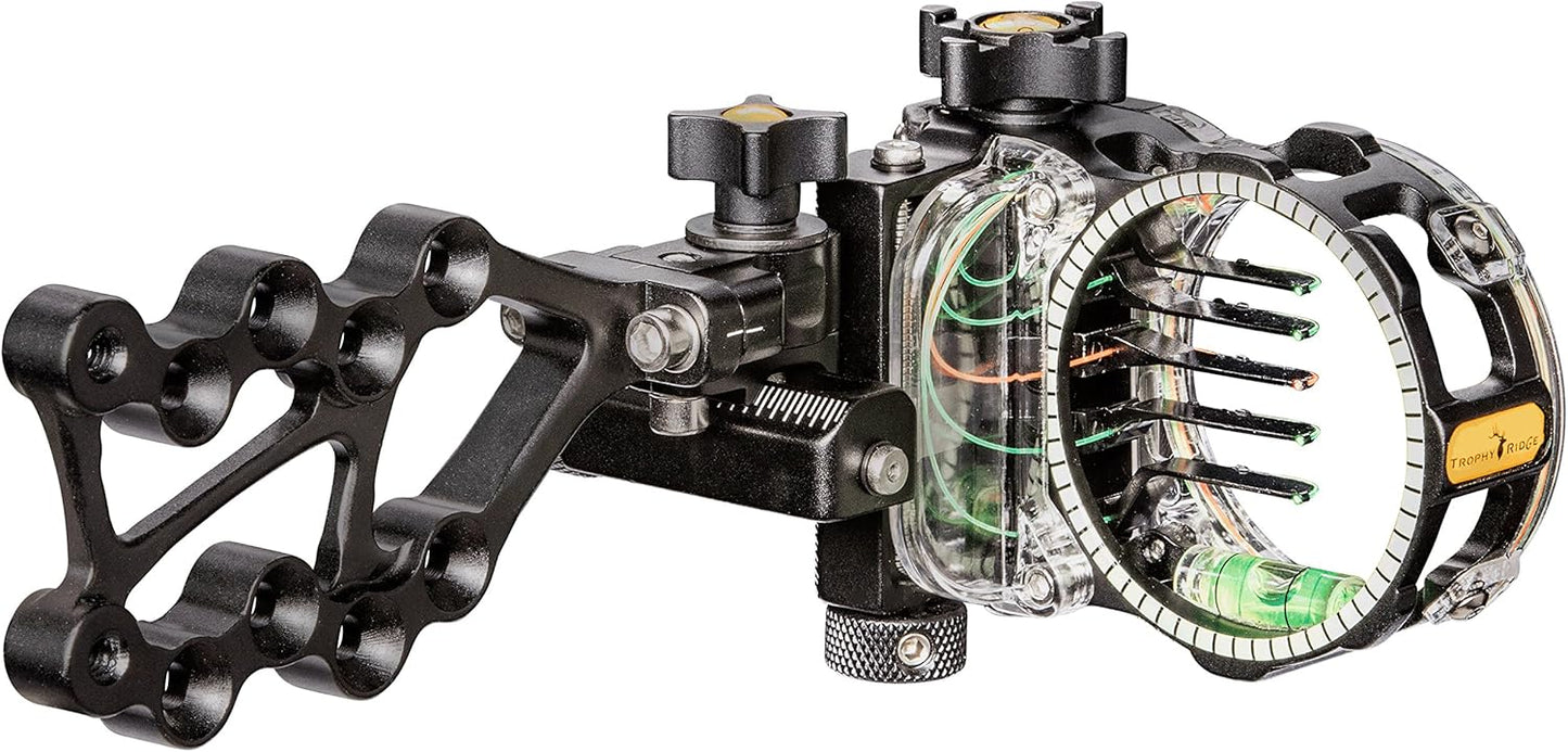 Trophy Ridge React Pro 5 Pin Bow Sight - Lighter, Stronger, More Reliable - Tool Less Windage and Elevation Adustability, 2nd/3rd Axis Leveling, Adjustable Click Light, Glow Ring