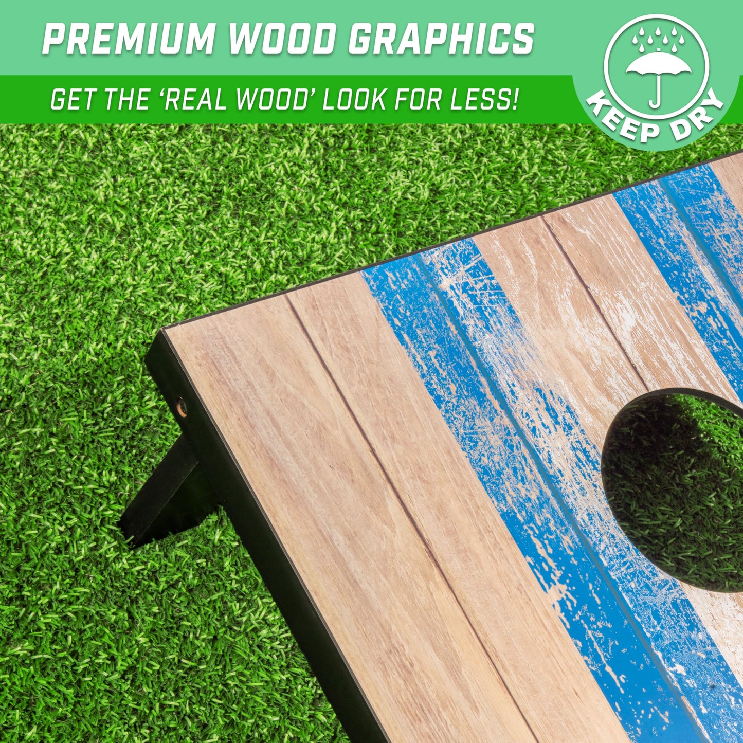 GoSports 4 x 2 ft Barnwood Design Cornhole Game Set - Includes Two 4 x 2 ft Boards, 8 Bean Bags, and Carry Case