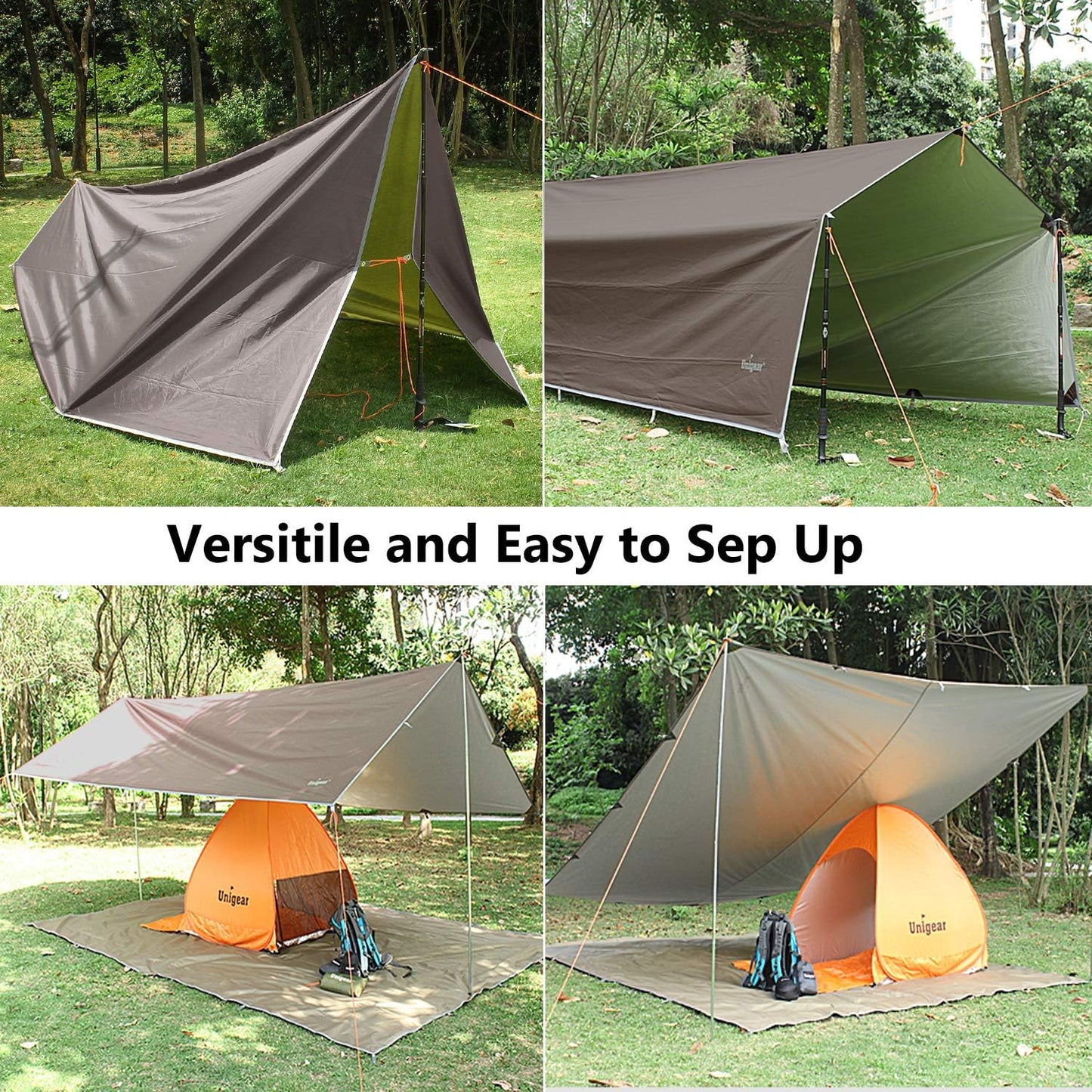 Unigear Hammock Rain Fly, 16.4/14.4/13/10ft Camping Tarp, UV Protection & Waterproof & Lightweight for Camping, Backpacking and Outdoor Adventure (Brown,10 * 10ft)