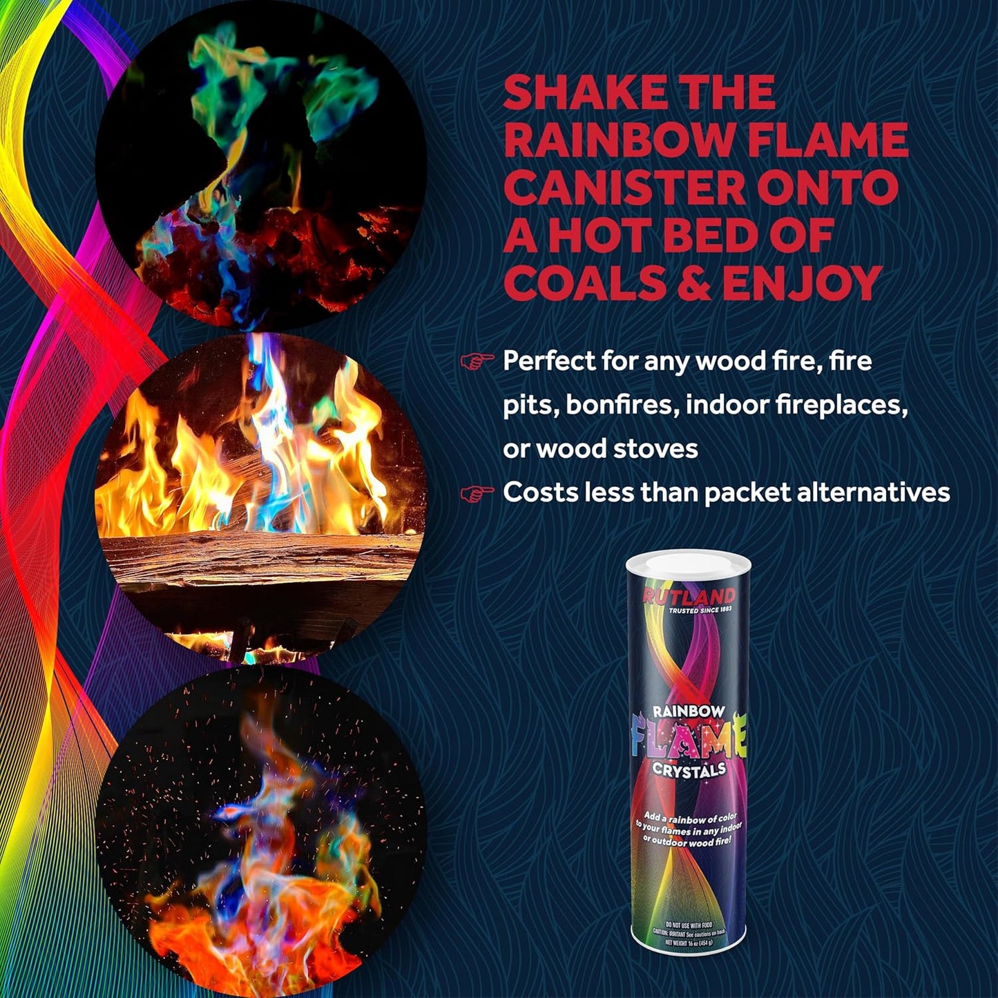 Rutland Rainbow Flame Crystals, Magical Multi-Colored Fire, 1 lb. Canister