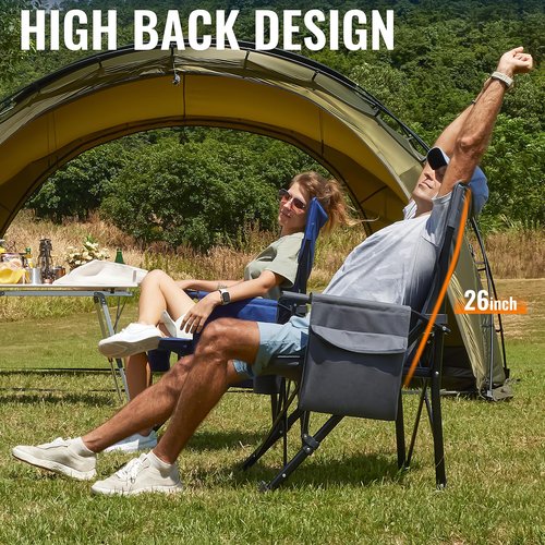 OuterSpa Oversized Folding Camping Chairs for Adults Heavy Duty, Support 500lbs Big and Tall High Back Camping Chairs for Heavy People Padded Lawn Chairs Camp Chairs for Patio,Beach,Camp,Lawn,Outdoor