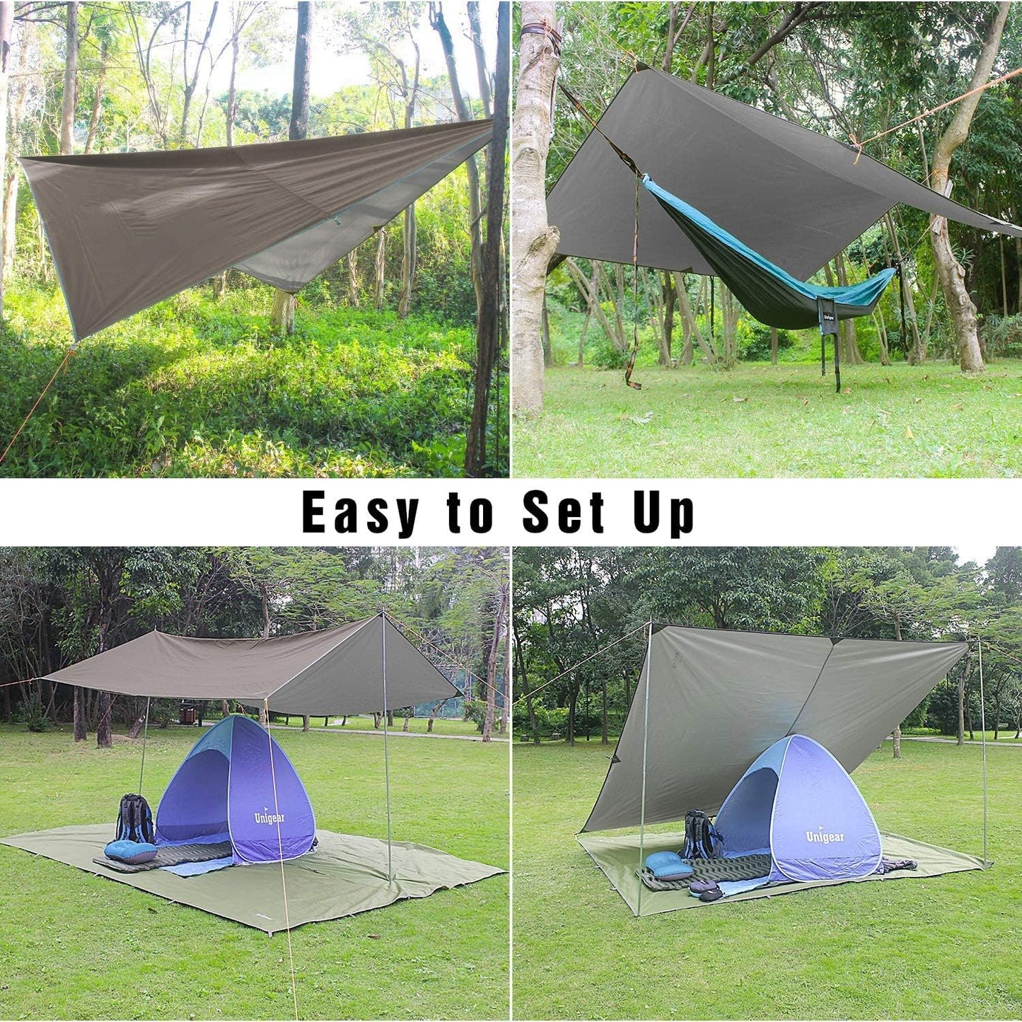 Unigear Hammock Rain Fly, 16.4/14.4/13/10ft Camping Tarp, UV Protection & Waterproof & Lightweight for Camping, Backpacking and Outdoor Adventure (Brown,10 * 10ft)