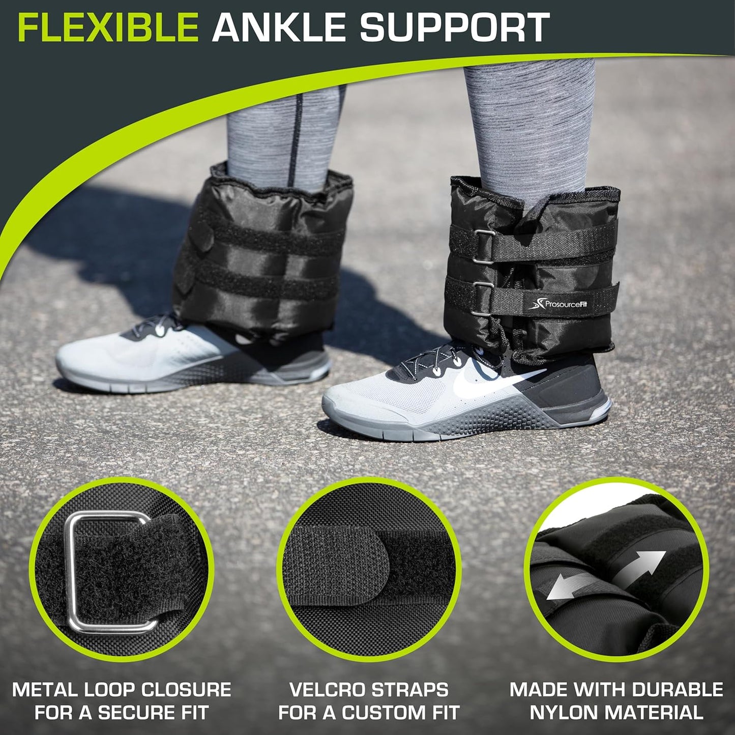 ProsourceFit Ankle/Wrist and Arm/Leg Weights Set of 2, Adjustable Strap 1 lb-5 lb, Adjustable Weight 15 lb, 10 lb, 7 lb for Men and Women