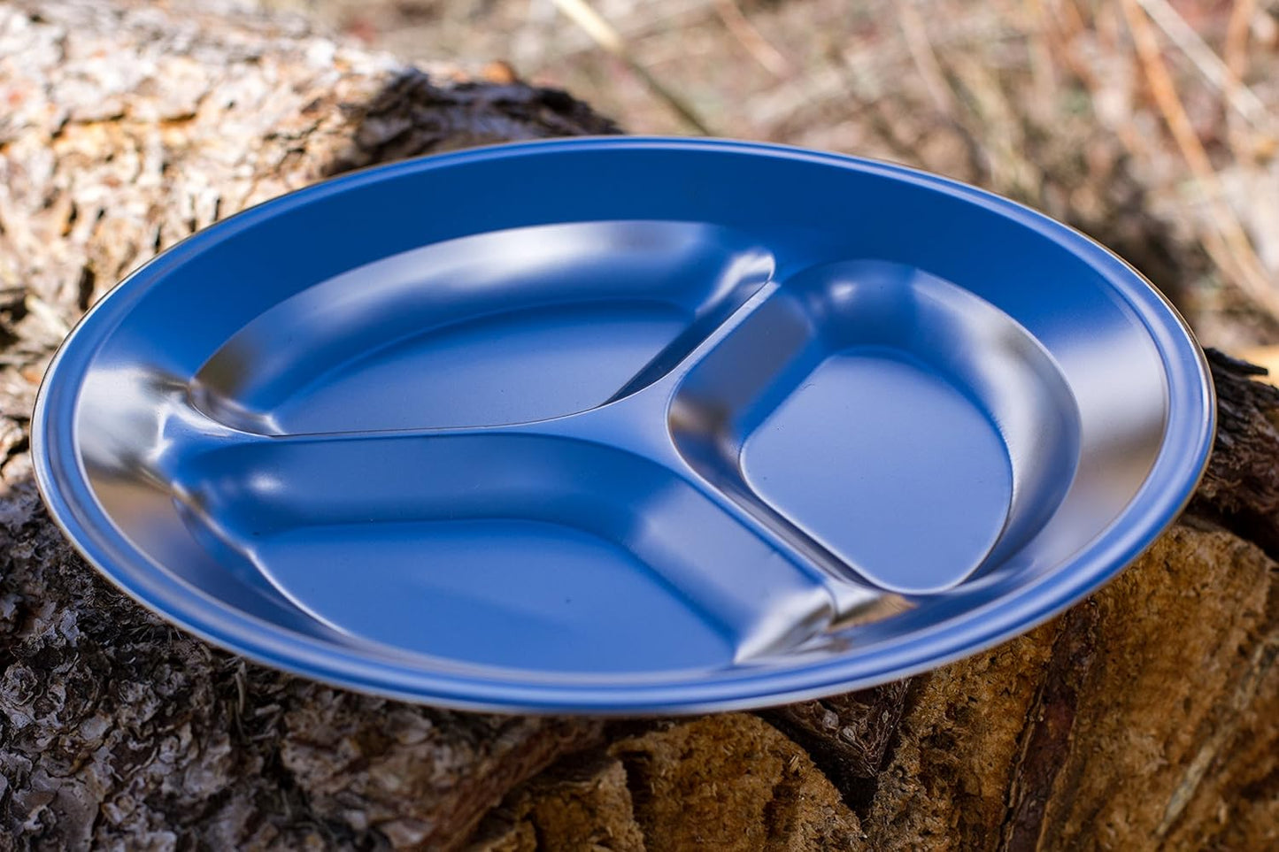 Portable Stainless Steel Plate Set - 4 Round BPA-Free Sectioned Plates with Travel Bag for Camping, Hiking, BBQ & Beach