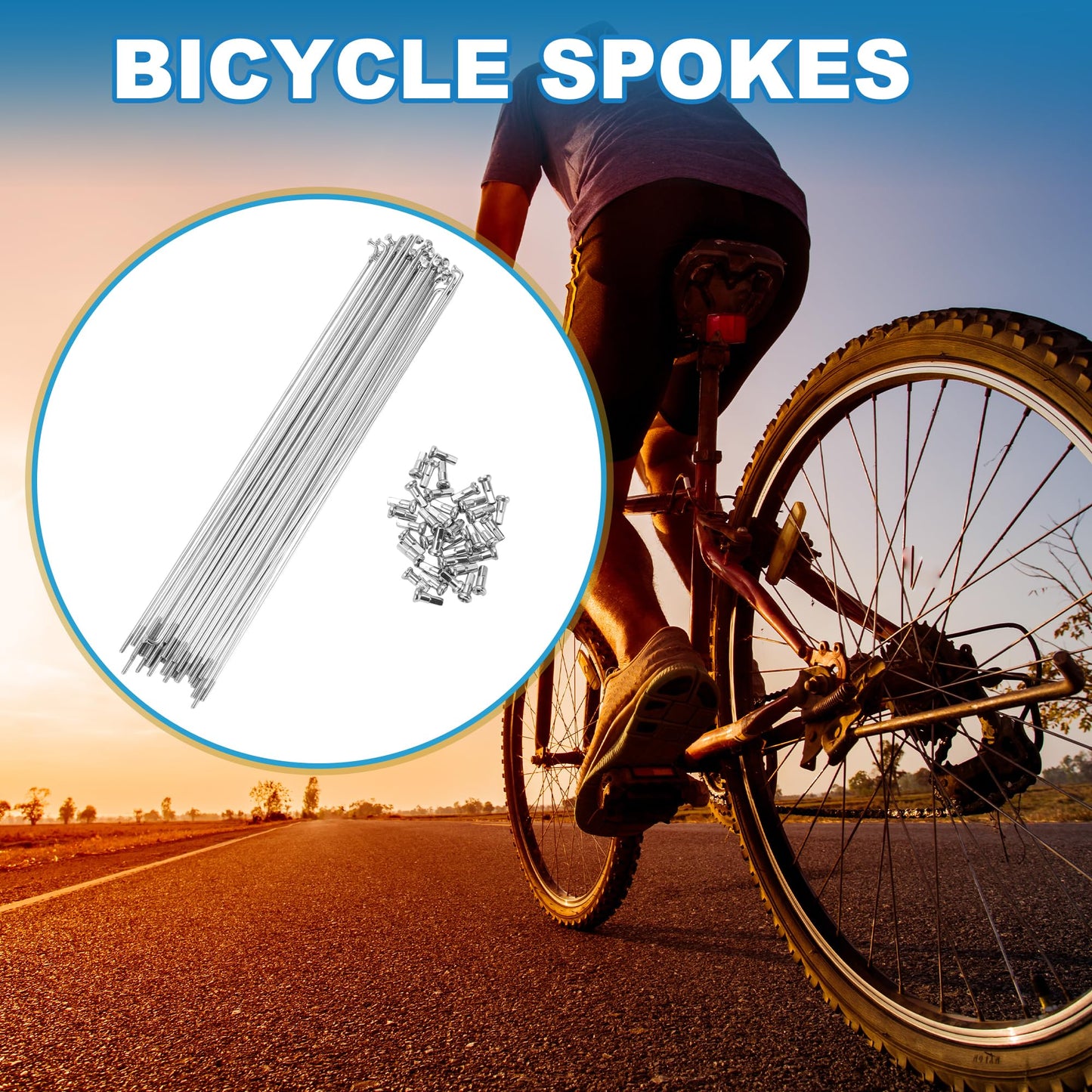 A ABSOPRO Bike Bicycle Spokes 14G 225MM Mountain Bike Spokes Carbon Steel Silver Tone 36Pcs