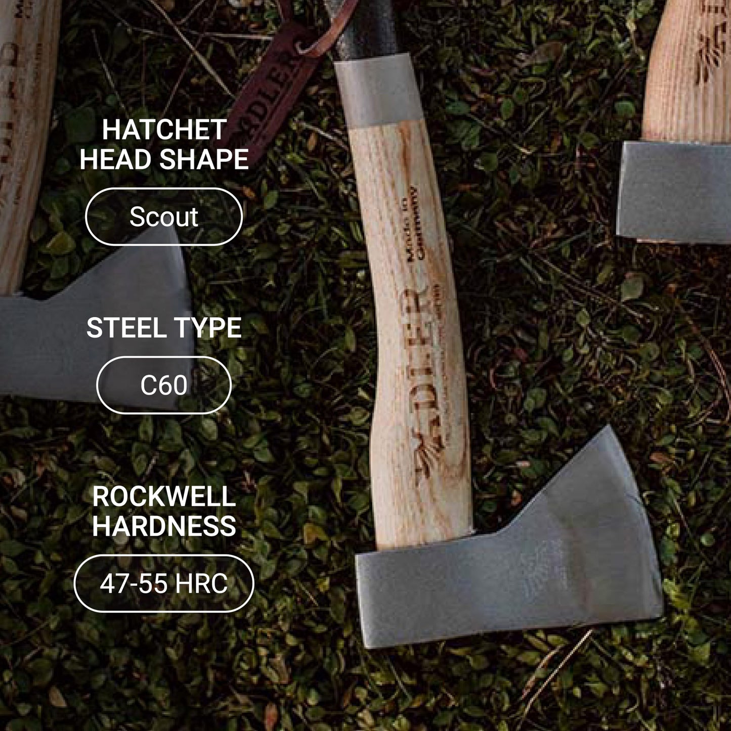 Adler The Scout Hatchet - Compact German Made Camping & Backpacking Hatchet, 11.8" Ash Handle with Anti-Slip Grip, 0.88 lb Lightweight Design, Premium Leather Sheath (Red Stripe)