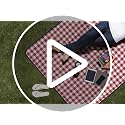 Outdoor Picnic Blanket & Tote - Navy/Lime Stripes, 59x51 Inches