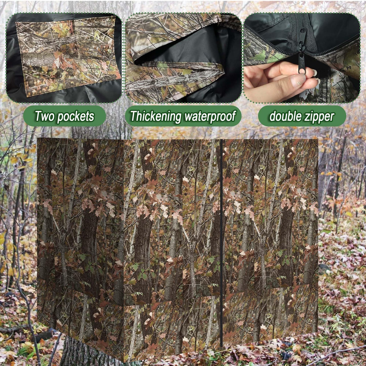 HZCGJMY Hunting Tree Stand Blind 102" x 37" Treestand Camo Blind Cover Deer Blind Windows Camouflage Ground Blind with Zipper and 2 Pockets Storage Bag for Outdoor Deer and Turkey Hunting