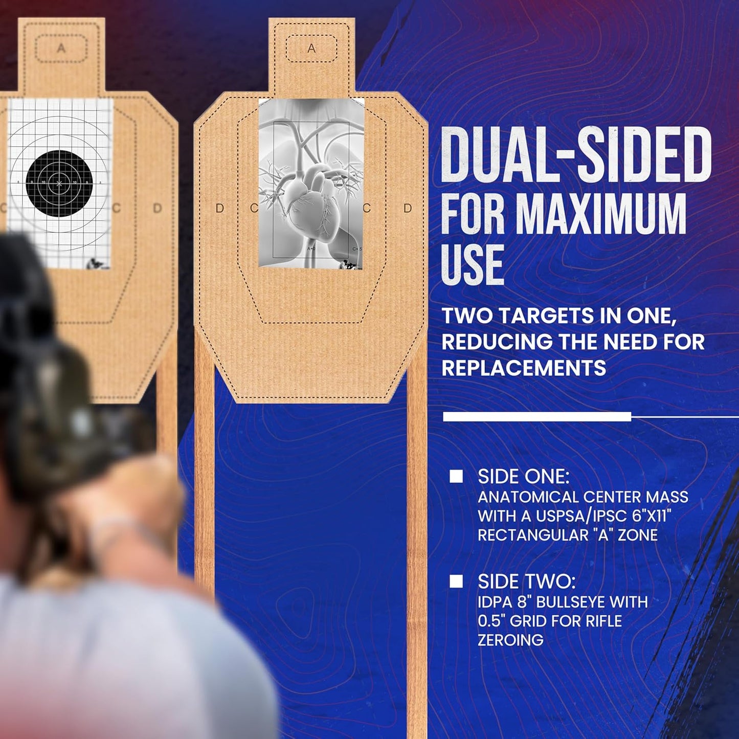 Precision Tactical Law Enforcement Shooting Target - Dual-Sided Paper Target for Rifle Zeroing & Competitive Shooting - Easy Scoring A & C Zones - Compact, Travel-Friendly, Fits in Range Bag