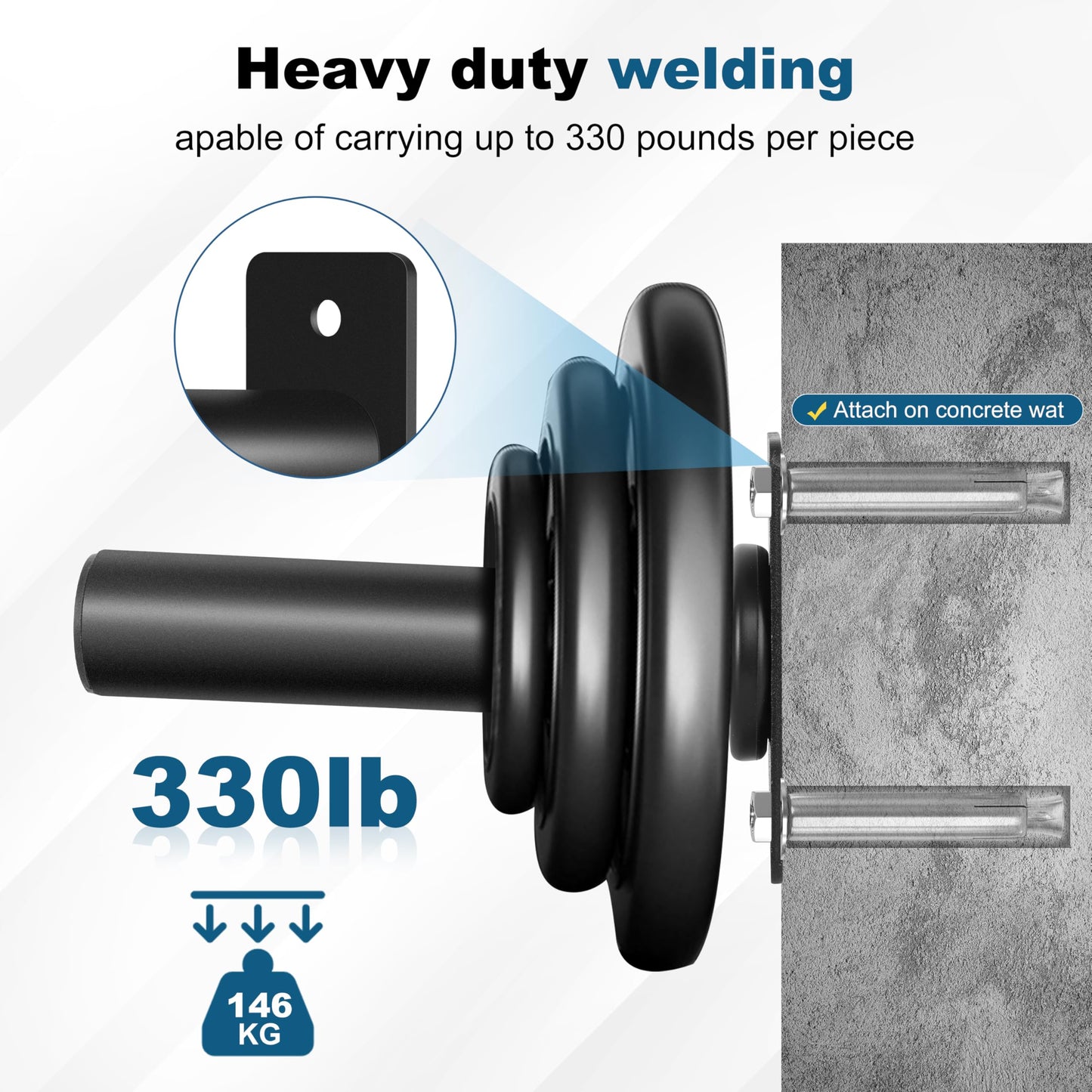 EVERYMATE Weight Plate Holder: Wall Mounted Weight Rack Storage for Olympic Weight Plate,Home Gym Organizer（Upgrade Length and Thick Steel）