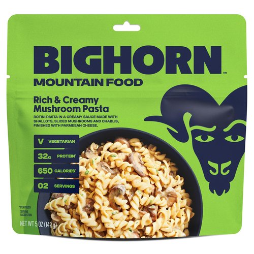 BIGHORN Mountain Food Vegetarian Creamy Mushroom Pasta - premium freeze dried meals for backpacking food - vegetarian backpacking meals - ideal camping meal just add water - great taste - 2 servings