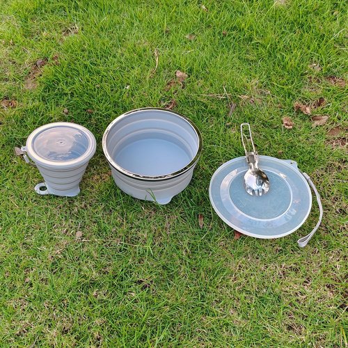 Cagelya Mess Kit for Camping Silicone Collapsible Bowl Collapsible Cup and Stainless Steel Spoon for Backpacking Outdoor Hiking Traveling and Picnic - 4 Pack