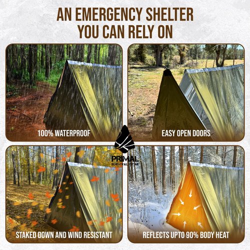 Survival Gear Shelter for Bug Out Bag - Storm Tent with Doors - Tornado Shelter - Small Emergency Bivy for Camping - Tactical Tent for Emergency Bugout Survival Kit