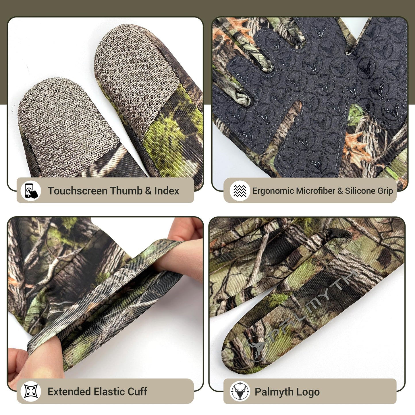 Palmyth Hunting Gloves for Men Lightweight Camo Glove Outdoor Shadow Grove M/L