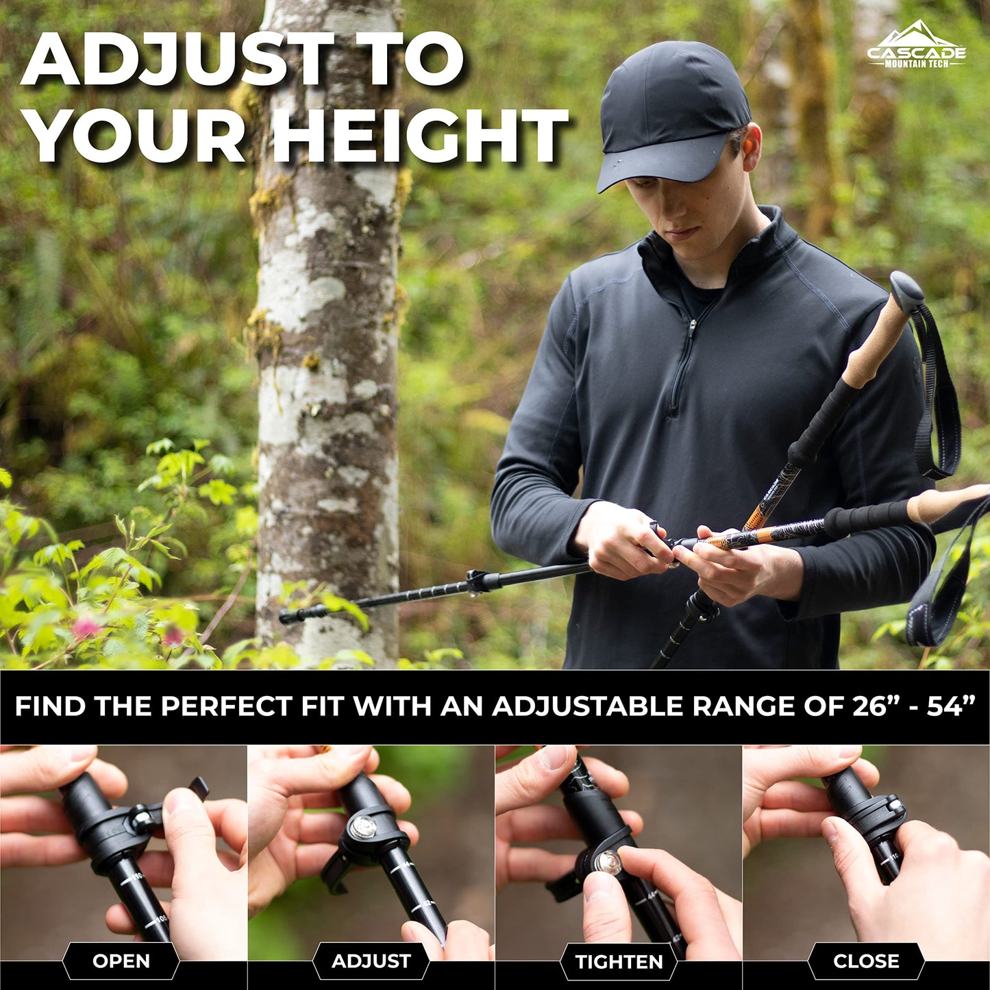 Cascade Mountain Tech Trekking Poles - Ultralight 2 Piece Carbon Fiber Walking or Hiking Sticks & Trekking Poles - Aluminum Hiking Walking Sticks