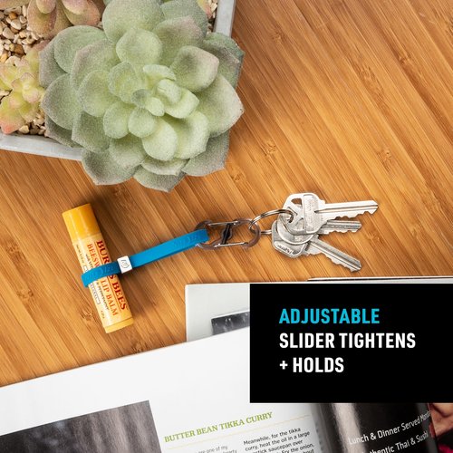 Nite Ize Cinch-A-Lot Mini Stretch Strap - Keychain Accessories with Tiny S-Biner - Small Carabiner to hold Lip Balm, Cords & More - Blue, (3 Pack)