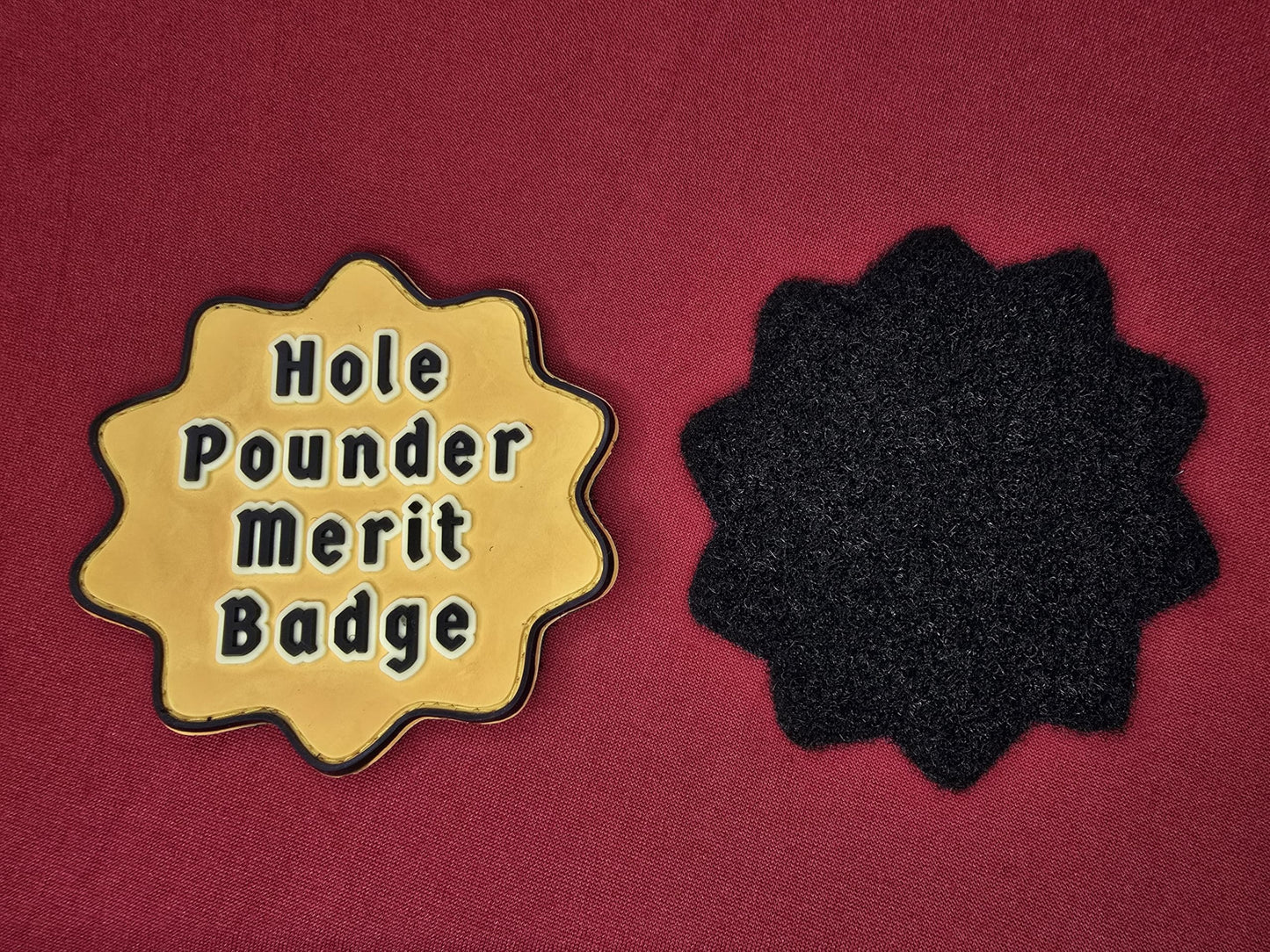 Hole Pounder Merit Badge PVC Cornhole Patch/Badge with Hook Backing and Extra Loop Material Included for Bag/Backpacks/Clothing/Hats Funn Cornhole Patches for Backpacks or case Bags