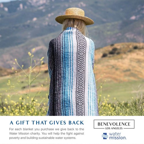 Benevolence LA Authentic Handwoven Mexican Yoga Blanket - Perfect for Picnic, Camping and More, Equestrian Saddle Serape Blanket 50x70 inches - Pack of 2