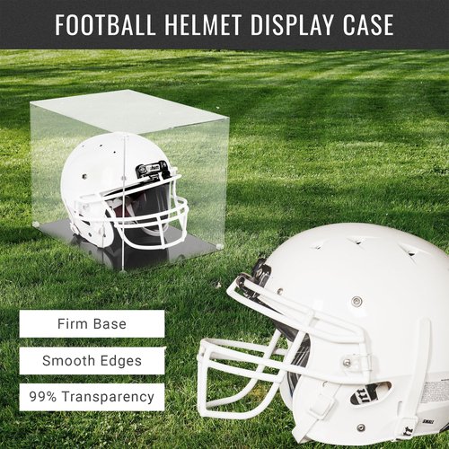 OSMANET Football Helmet Display Case to Proudly Display your Team – Crystal Acrylic Dust and UV Protection Helmet Case with Black Base, Self-Assembly Clear Display Box for Football