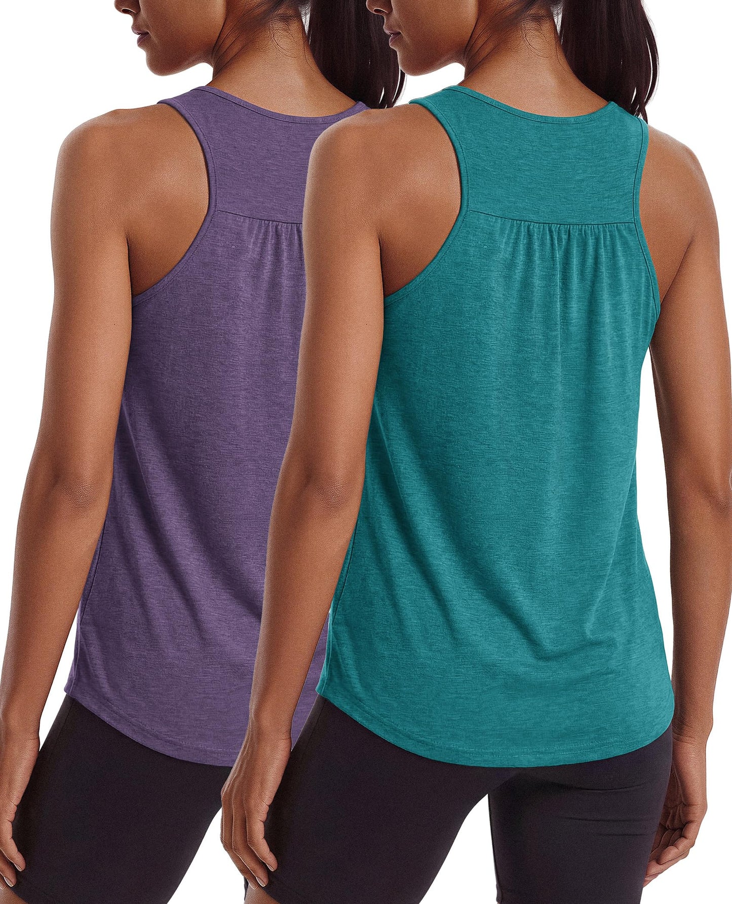 PINSPARK Womens Workout Tops Loose Fit Athletic Running Top Moisture Wicking Racer Back Tennis Tank Flowy Summer Exercise Shirts,Purple/Green Jade XXL