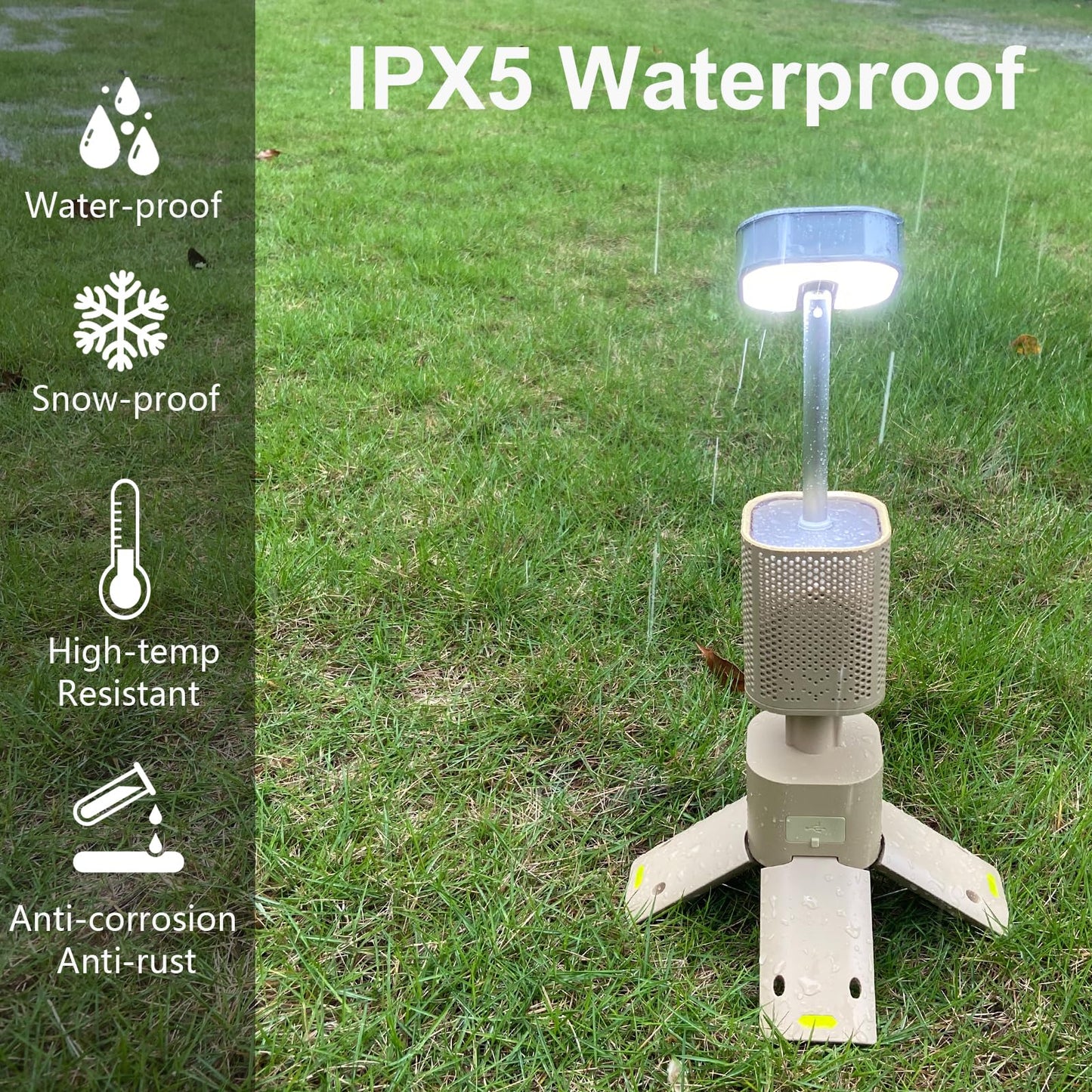 Hiwevvy Camping Lantern, 14000mAh Rechargeable Telescopic Camping Lights Built-in Magnetic Stand with Speaker, Portable Waterproof Outdoor LED Flashlight for Emergency, Hiking, Camping, Fishing -Khaki