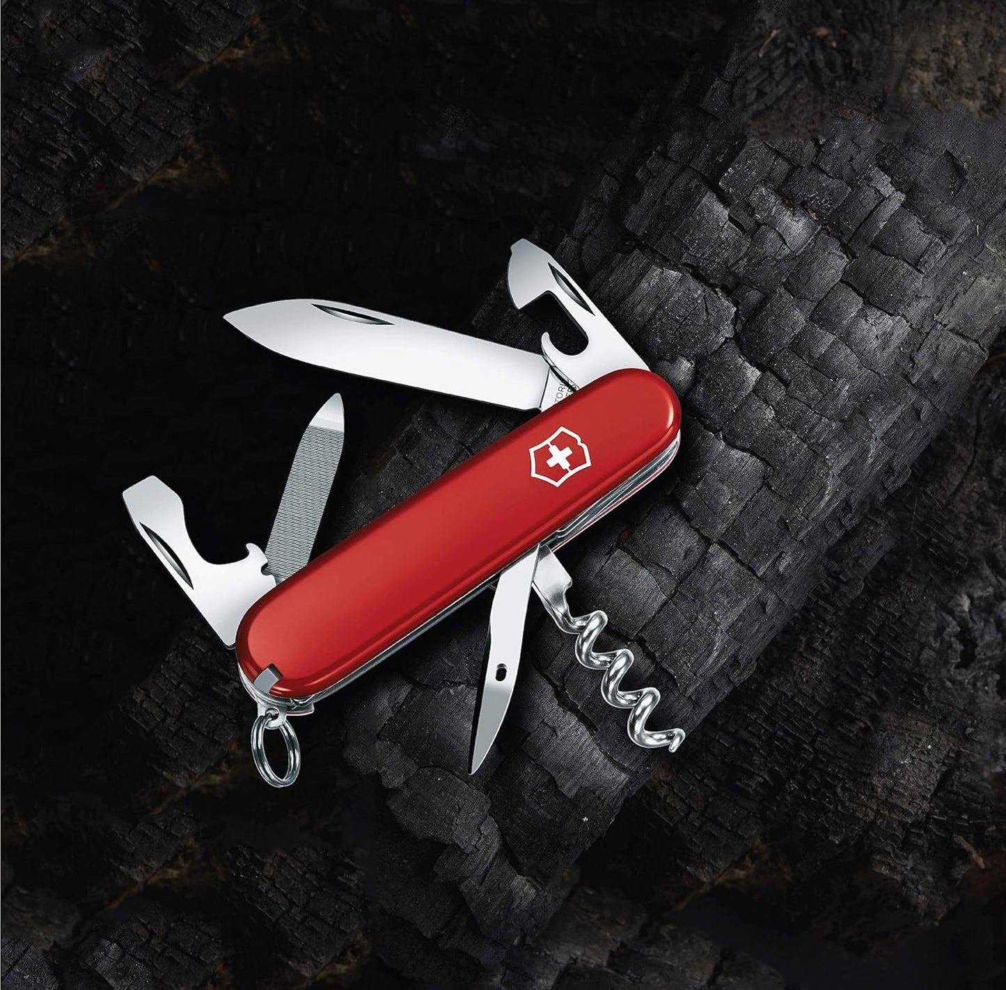 Victorinox Sportsman Swiss Army Knife, 13 Function Swiss Made Pocket Knife with Large Blade, Corkscrew and Wire Stripper - Red