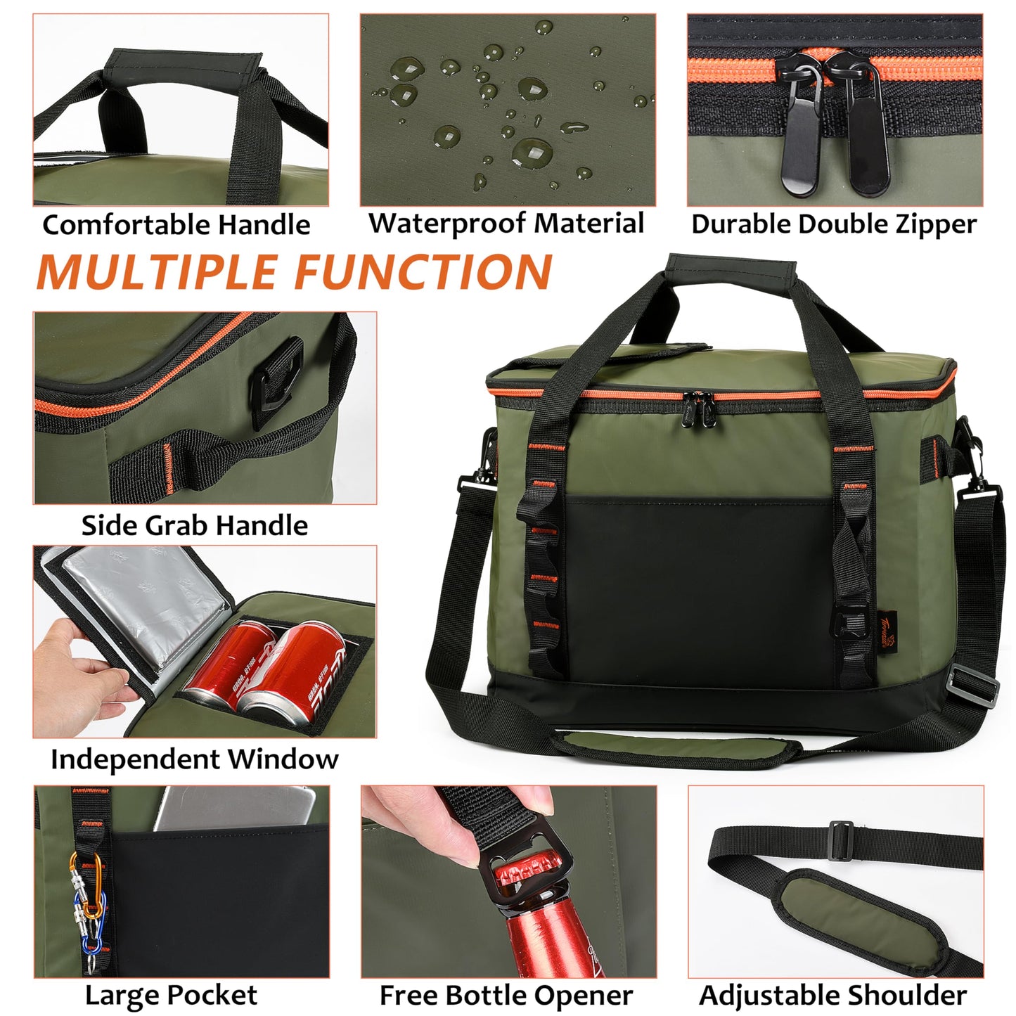 48 Cans Beach Cooler Bags, Large Collapsible Leakproof Soft Camping Coolers, Portable Insulated Beach Cooler Bags with Heavy-Duty Handles for Picnic, Beach, Camping