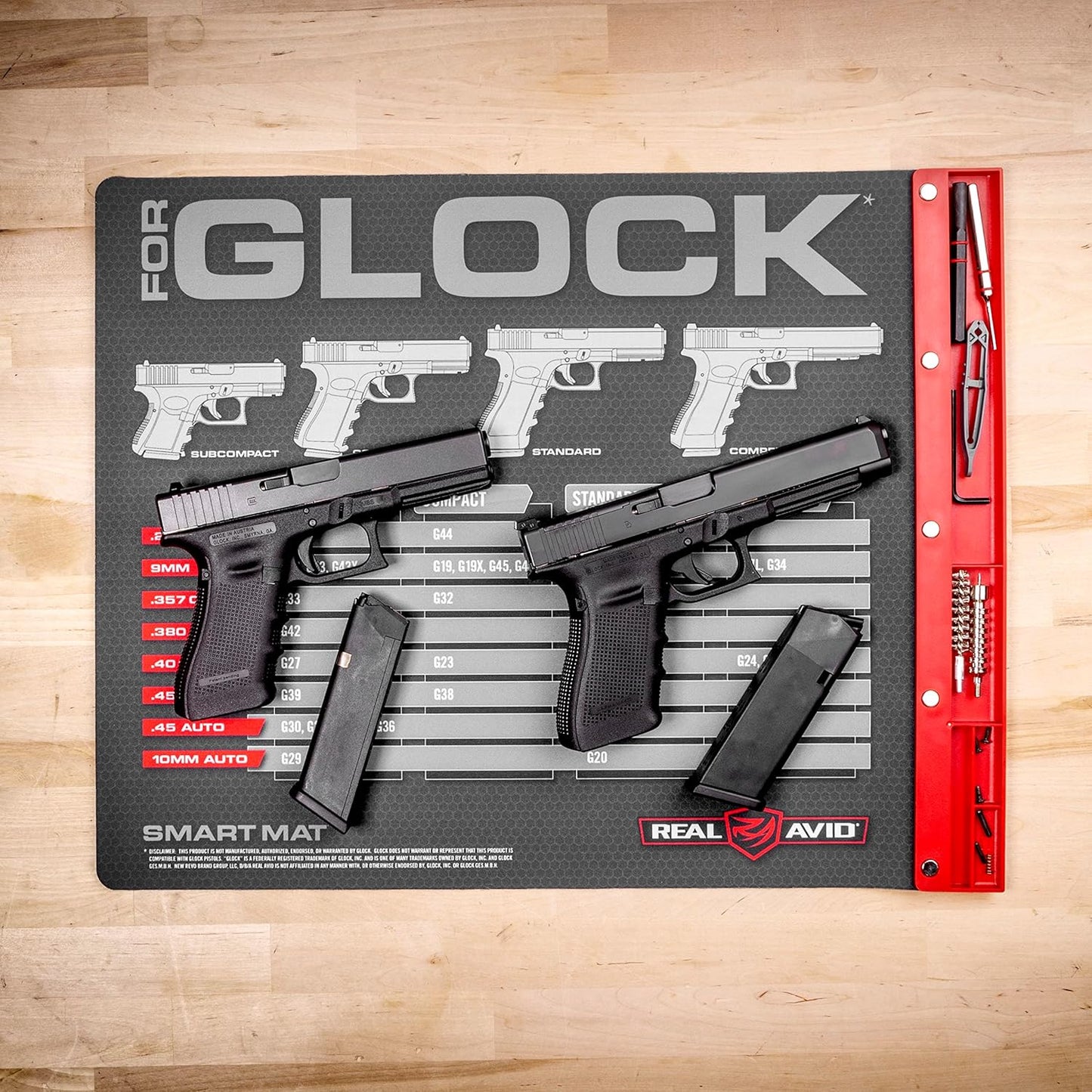 Real Avid Gun Cleaning Mat 19" x 16" with Magnetic Parts Tray | 1911, Glock, Smith & Wesson M&P or Sig Sauer P365 & P365XL (Choose Style Below)