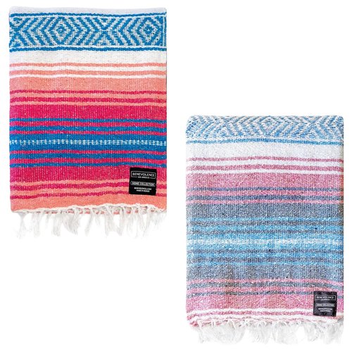 Benevolence LA Authentic Handwoven Mexican Yoga Blanket - Perfect for Picnic, Camping & Equestrian Use, Serape Blanket 50x70 inches - Pack of 2