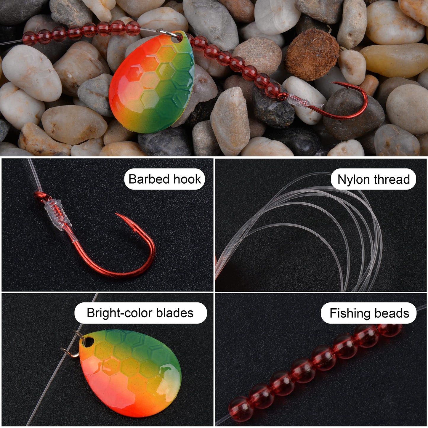 FUSIGO Walleye Spinner Rig Kit Crawler Harness Spinner Rig with Colorado Spinner Blades Octopus Hooks Mono Line Fishing Lure Making Walleye Rigs (MIX-5pcs)