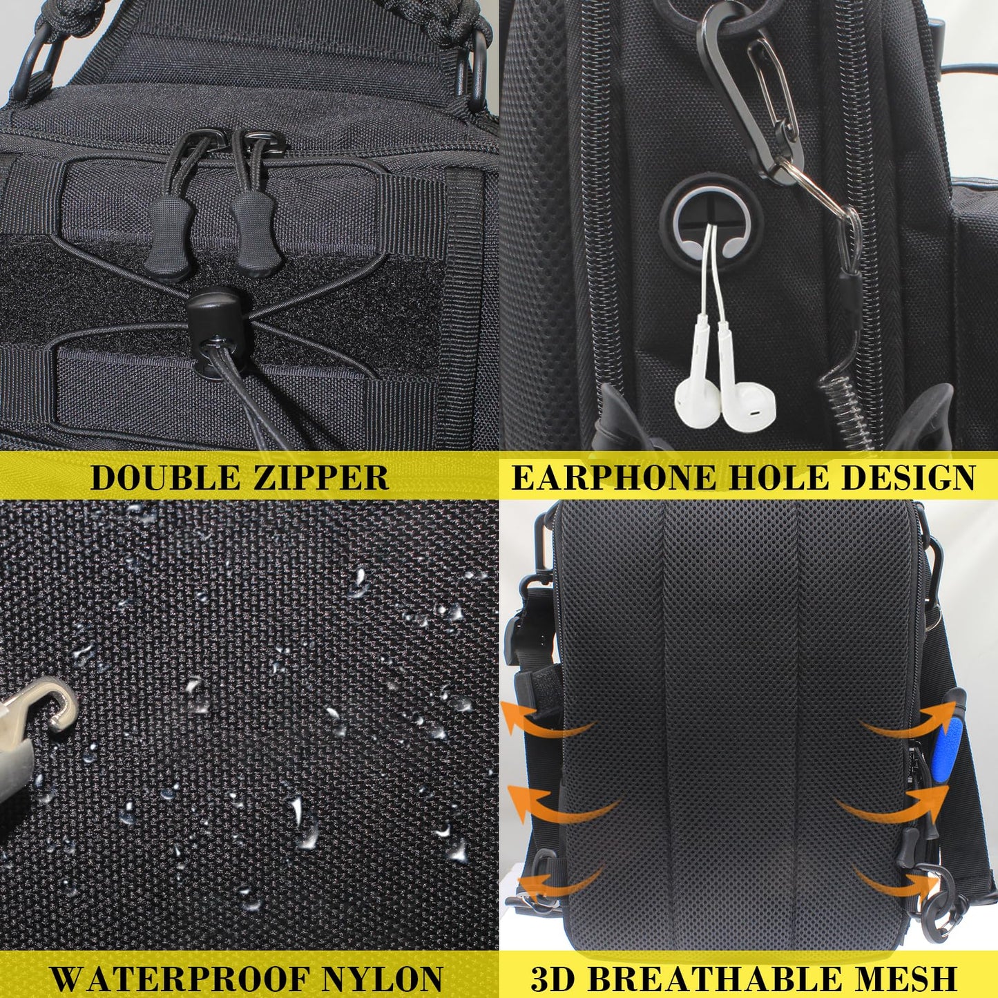 Zsrivk Fishing Tackle Bag with Earphone Hole, Lightweight Sling Shoulder Backpack Tackle Storage Bag with Rod & Gear Holder