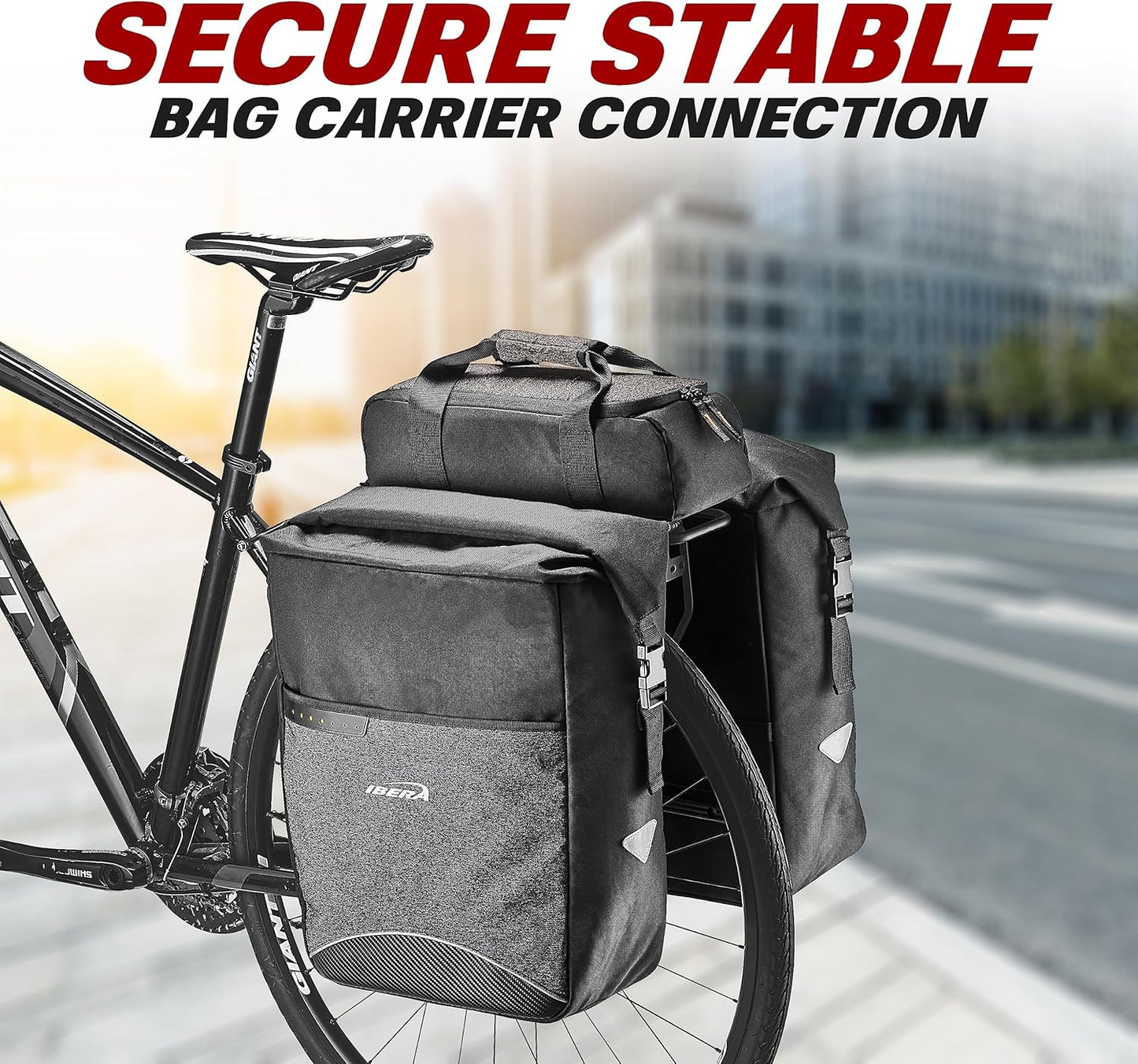 Ibera 2 in 1 PakRak Commuter Bicycle Trunk Bag with Expandable Panniers, Clip On Quick Release Design and Detachable Shoulder Strap