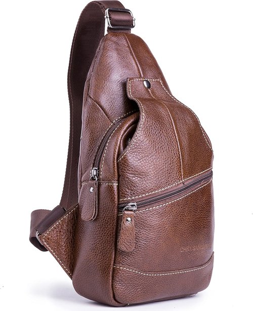 Chrysansmile Genuine Leather Sling Bag - Black Crossbody Backpack for Men & Women