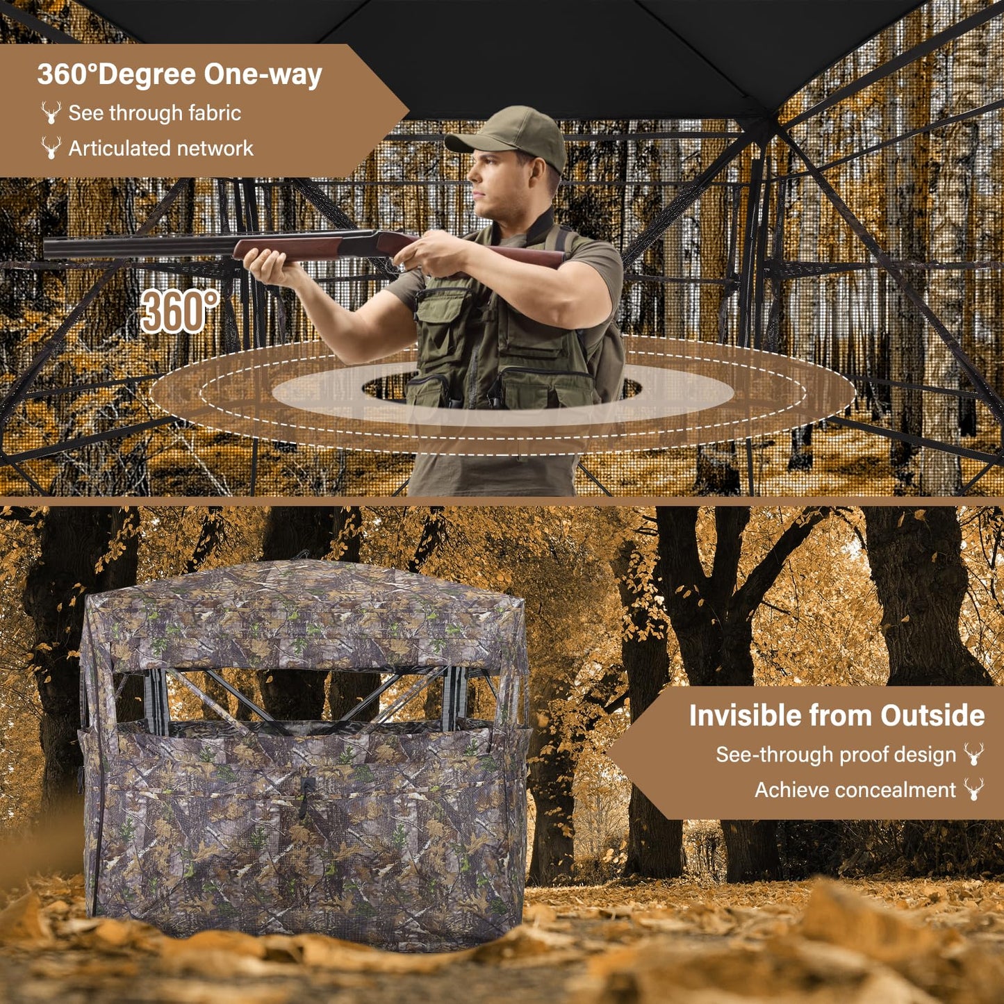 ANWEOR 360 Degree See Through Hunting Blind 3-4 Person Easy Pop Up Ground Blinds with Carrying Bag Portable Resilient Hunting Blind for Deer Hunting Turkey Hunting