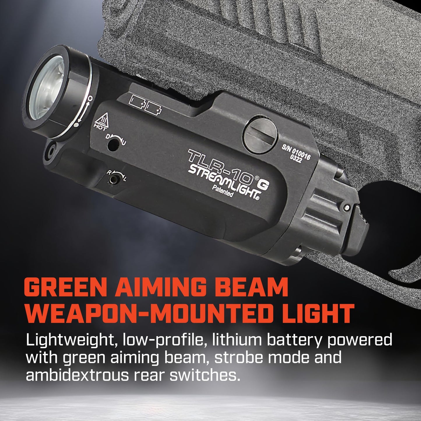 Streamlight 69473 TLR-10 G Flex 1000-Lumen Rail-Mounted Tactical Weapon Light with Integrated Green Aiming Laser, Rear Switch Options, and Key Kit, Black
