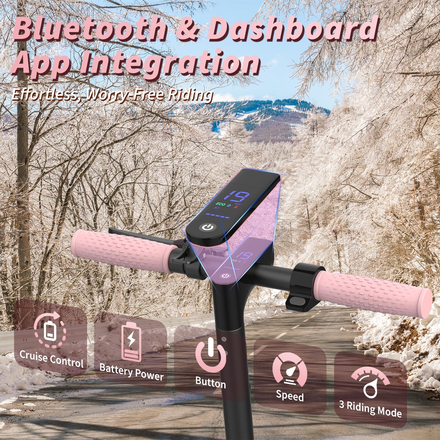 Roinside Electric Scooter - 8.5" Solid Tires, 350W Motor, Up to 19 MPH and 16 Miles Long-Range Commuting Foldable Scooter for Adults with Dual Braking System and Smart App, Pink