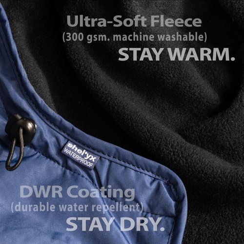 Shel'yx Hooded Stadium Blanket - Waterproof Windproof Fleece Sports Blanket - Extreme Weather Sideline Cape Ideal for Bleachers, Football, Baseball & Outdoor Sporting Events (Navy, Large)