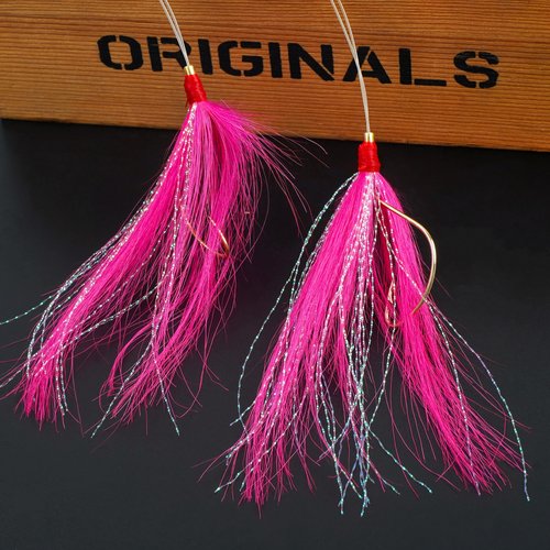 Bucktail Teaser Rigs,3/6pcs Flounder Rigs Hand Tied Sea Bass Hi Lo Rig Fishing Bait Rigs Saltwater Multicolor Mylar Bucktail Teasers Hook for Surf Ocean Fishing