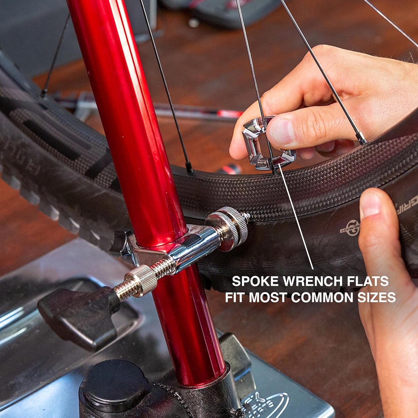 FEEDBACK SPORTS | 3-Way Bicycle Wheel Spoke Wrench | 4-In-1 Tool (3 Spoke Nipple tools & 1 Valve Extender) | For Bike Maintenance & Repair