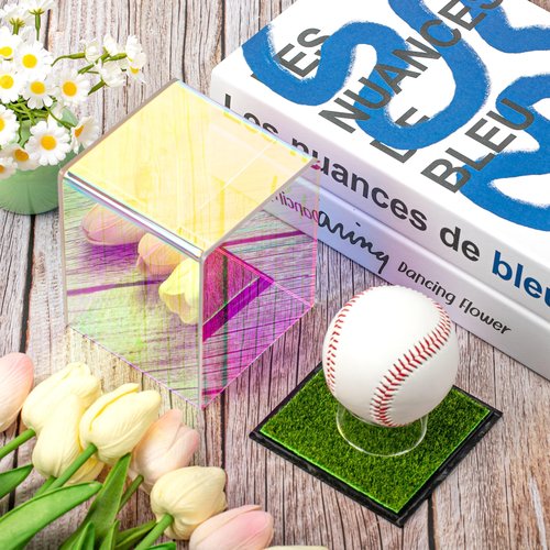 YHNTGB Baseball Display Case Acrylic Cube Box UV Protected Holders Clear Laser Memorabilia Show with Grass Pad for Autograph Ball Storage