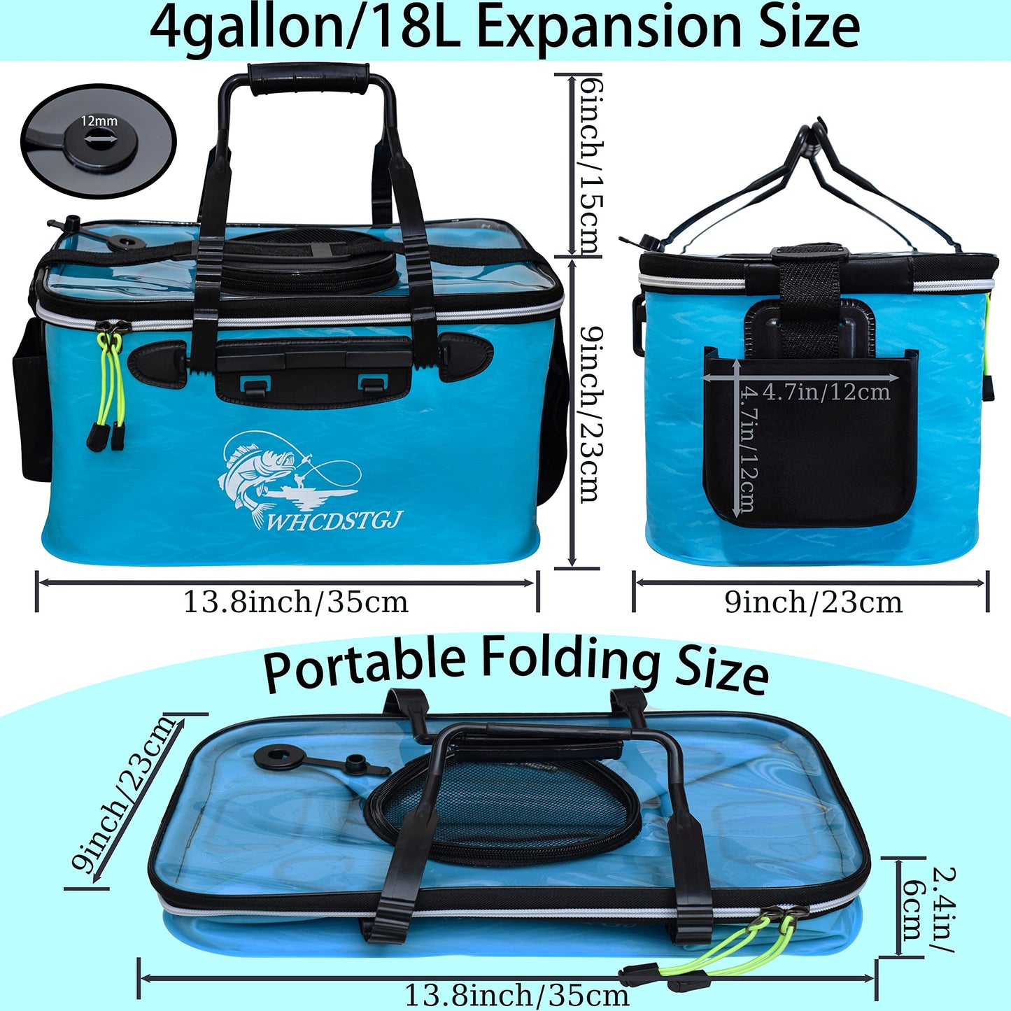 WHCDSTGJ Transparent Top Cover Fishing Bucket, Foldable Fish Bait Bucket, Multifunctional Minnow Bucket, Live Fish Container, Fish Protection Bucket, Outdoor Camping Fishing Bag. (Blue, 4 Gallon)