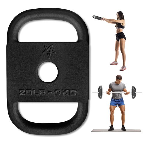 Yes4All 2-inch Cast Iron Olympic Weight Plate, 3-in-1 Ruck Weight & Kettlebell for Rucking, Swings, Squat, Strength Training, and Fitness Workout