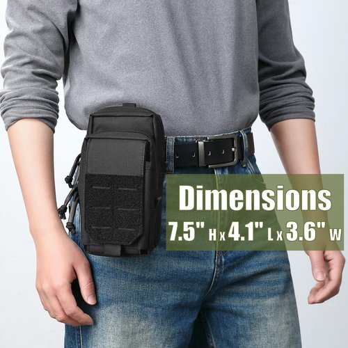MOZETO Tactical Molle Pouch, Large Mobile Phone Belt Pouch Water-Resistant Utility Black Molle Pouches for Vest