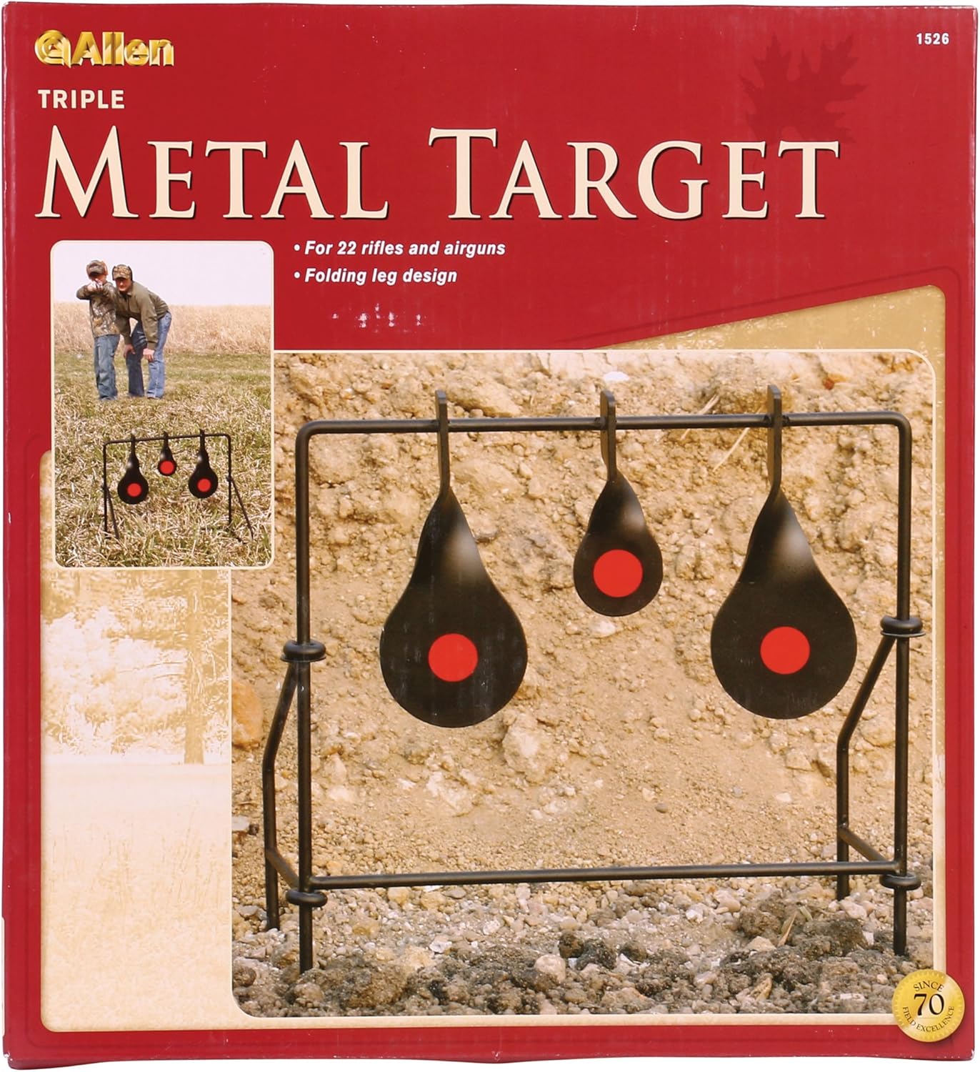 EZ Aim Metallic Triple Spinner Target System, Rimfire .22 Cal. and Air Guns, Shooting Target 12"W x 13"H, Black/Red