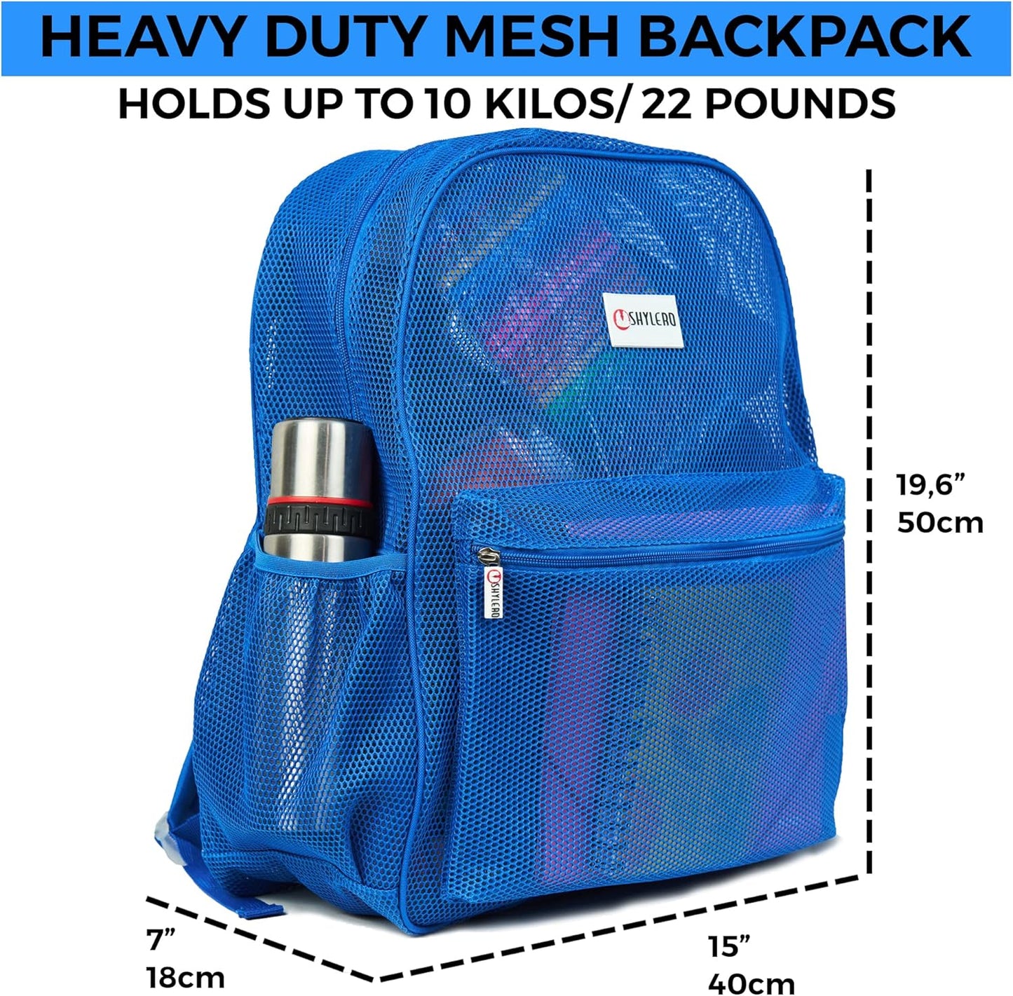 SHYLERO Mesh Backpack XXL (36L) - Lightweight Heavy-Duty Clear Backpack Made of Reinforced 3D Mesh - H19.6 xW15 xD7