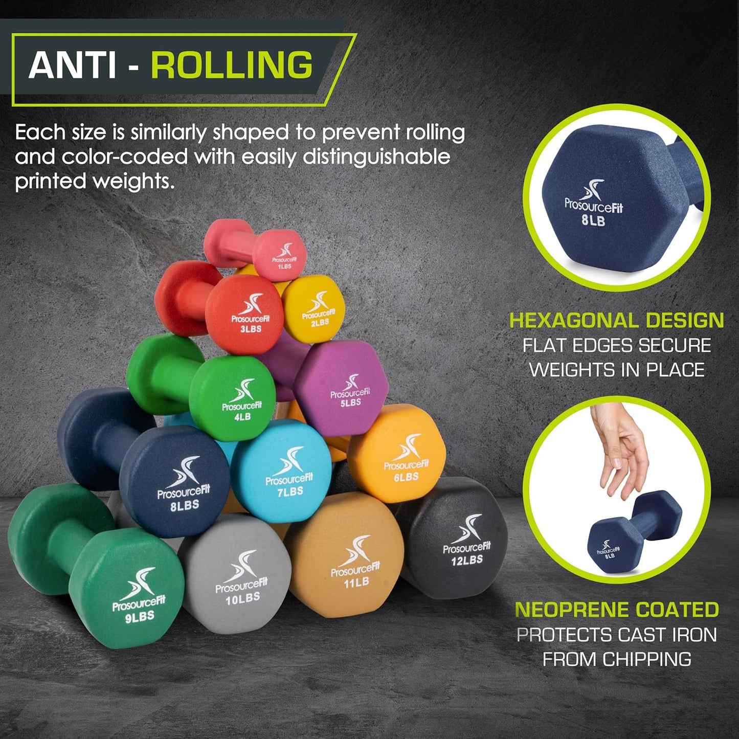 ProsourceFit Neoprene Dumbbell Coated for Non-Slip Grip, 10 lb