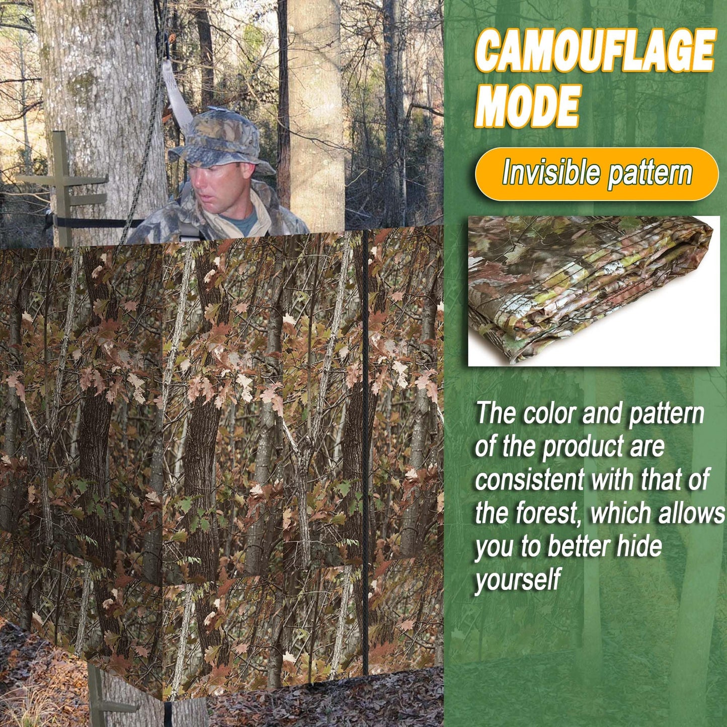 HZCGJMY Hunting Tree Stand Blind 102" x 37" Treestand Camo Blind Cover Deer Blind Windows Camouflage Ground Blind with Zipper and 2 Pockets Storage Bag for Outdoor Deer and Turkey Hunting
